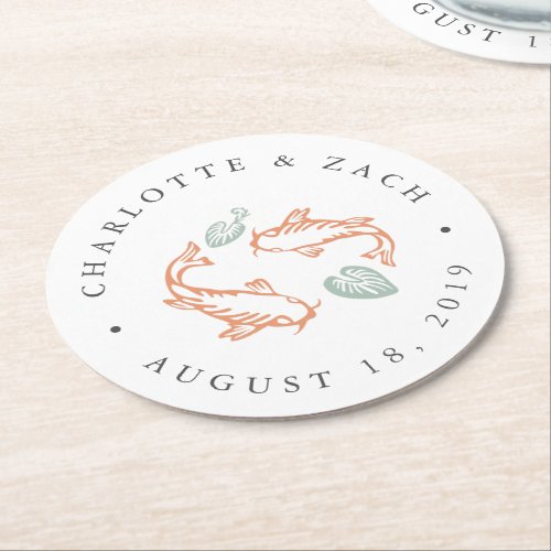 Koi Pond Wedding Round Paper Coaster