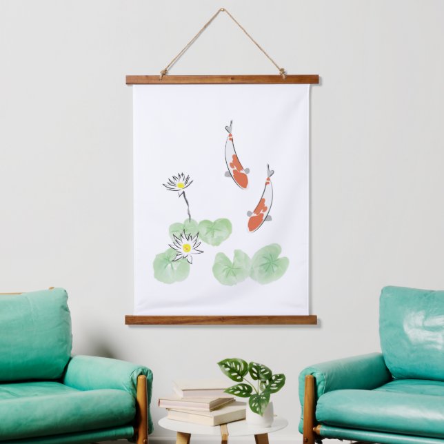 Koi Pond - White Wood Topped Wall Tapestry (Living Room)