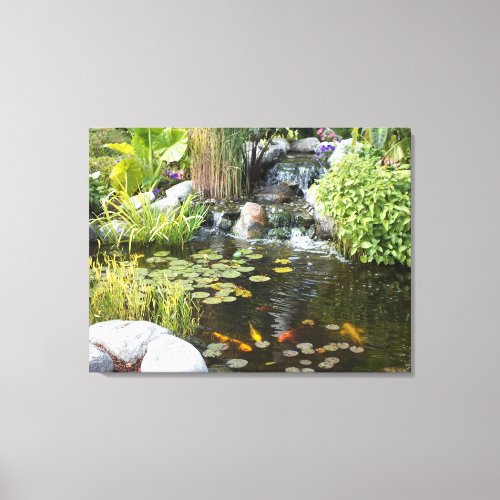 Koi Pond with Waterfall Canvas Print