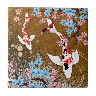 Koi Pond - wood - Japanese Design Ceramic Tile (A)