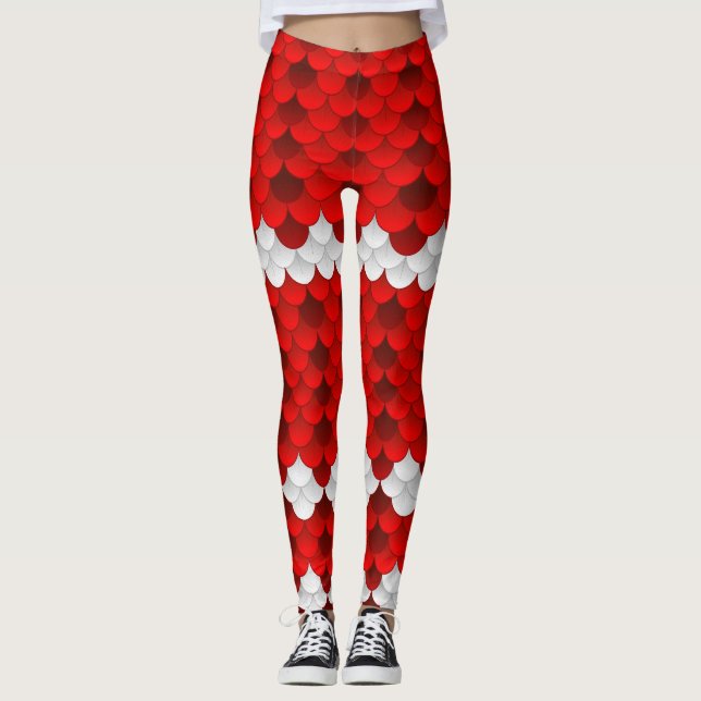Koi (red/white) Mermaid Scale Leggings (Front)