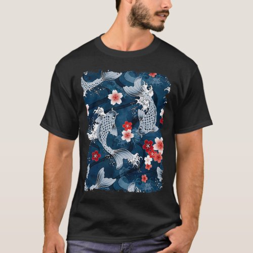 Koi sakura blossom in blue T_Shirt