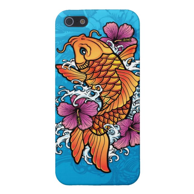 Koi tattoo with purple hibiscus iPhone case (Back)
