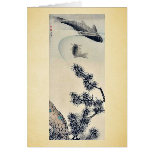 Koi under a pine branch by Maruyama, Okyo Ukiyoe Cards (Front)