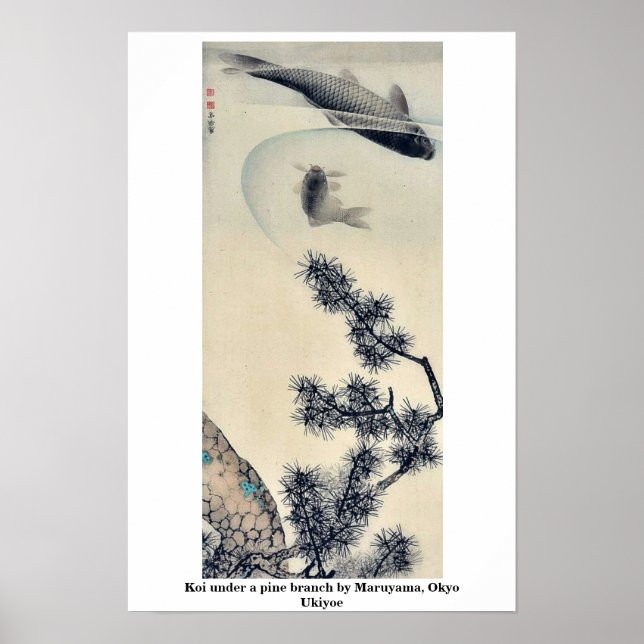 Koi under a pine branch by Maruyama, Okyo Ukiyoe Poster (Front)