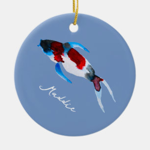 Koi watercolor fish art ceramic ornament