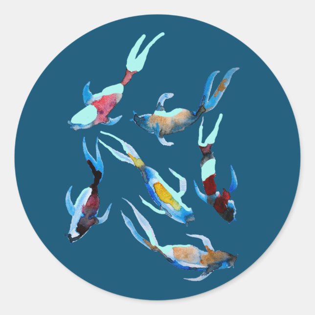 Koi watercolor fish art classic round sticker (Front)