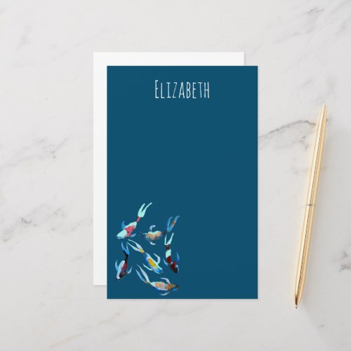 Koi watercolor fish art stationery