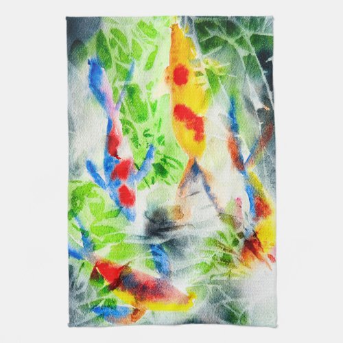 Koi Watercolor fish fine art Kitchen Towel
