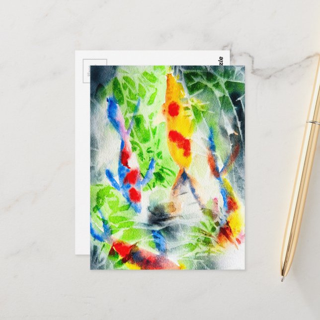 Koi Watercolor fish fine art Postcard (Front/Back In Situ)