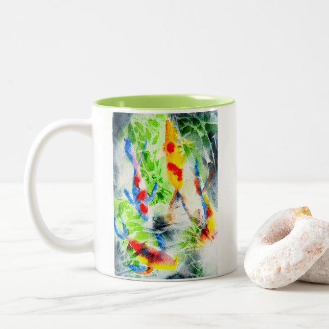 Koi Watercolor fish fine art Two-Tone Coffee Mug (With Donut)