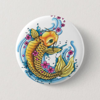 Koi with Cherry Blossoms Button