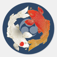 Koi with Mon japanese style decal Classic Round Sticker