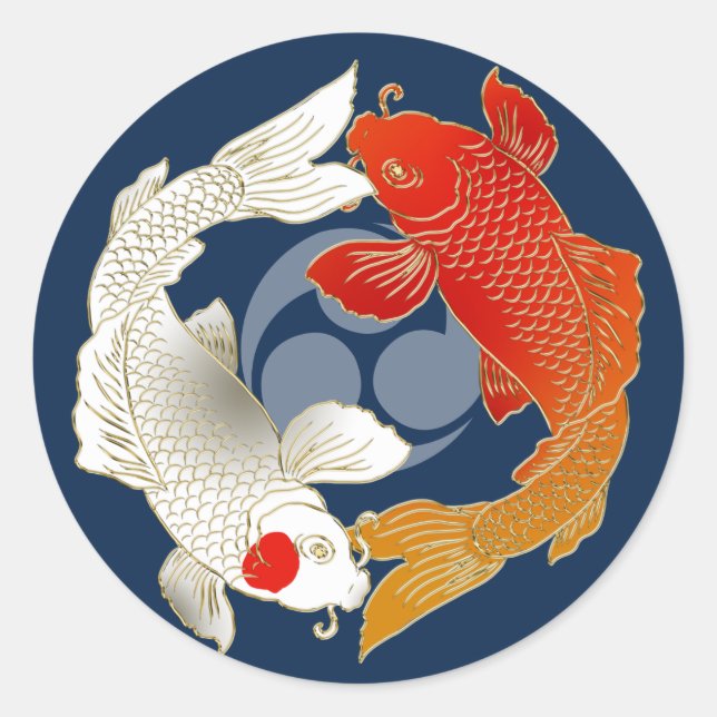 Koi with Mon japanese style decal Classic Round Sticker (Front)