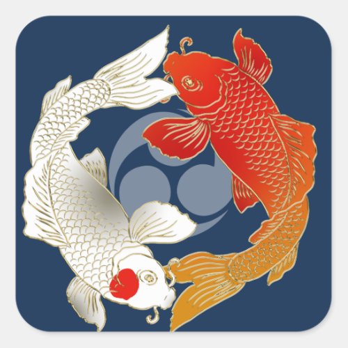 Koi with Mon japanese style decal Square Sticker