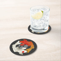 Koi with Mon japanese style Round Paper Coaster