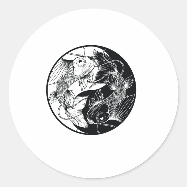 KOI YIN YANG BLACK AND WHITE CLASSIC ROUND STICKER (Front)