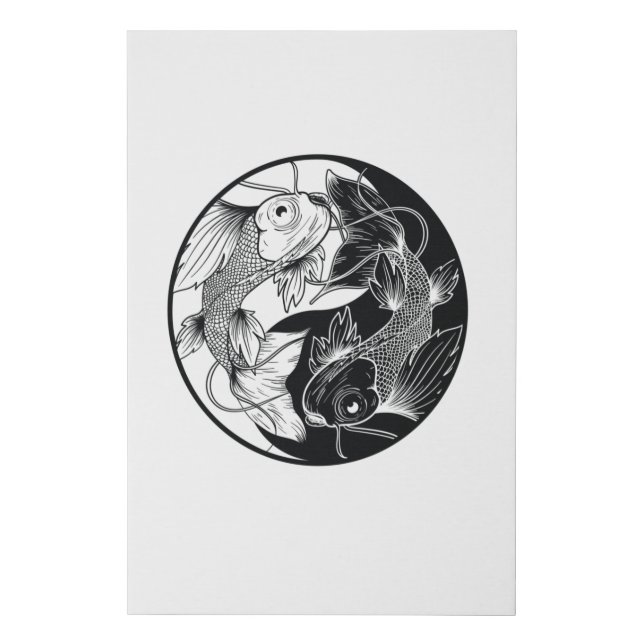 KOI YIN YANG BLACK AND WHITE FAUX CANVAS PRINT (Front)