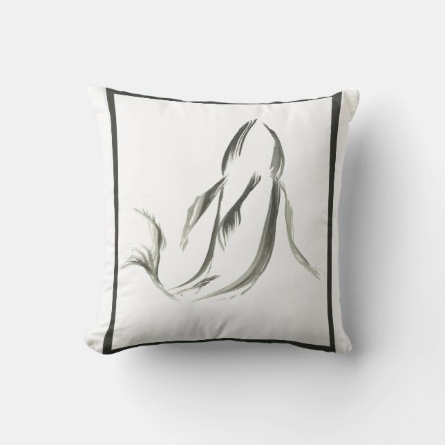 Koi zen brush stroke meditation watercolor throw pillow (Front)
