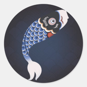 Koinobori - Blue Japanese Fish Flag Classic Round Sticker