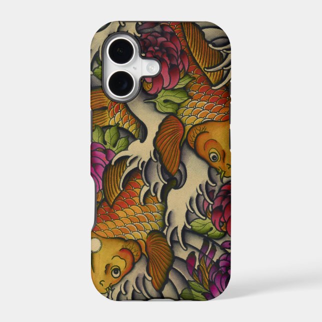 Kois and Chrysanthemums Iphone Case (Back)