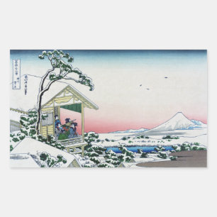 Koishikawa Tea House View Mt. Fuji by Hokusai Rectangular Sticker