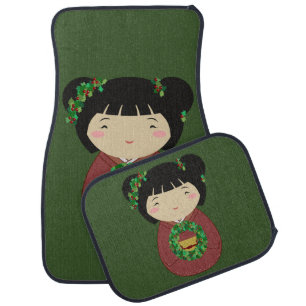 Kokeshi Christmas Wreath Car Floor Mat