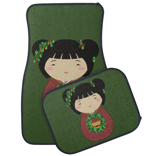 Kokeshi Christmas Wreath Car Floor Mat (Set)