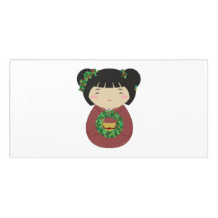 Kokeshi Christmas Wreath Door Sign