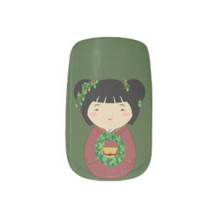 Kokeshi Christmas Wreath Minx Nail Art