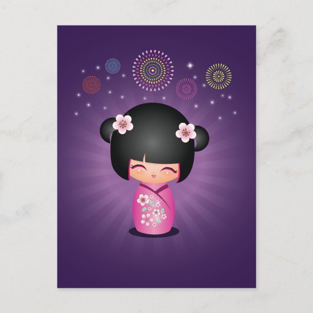 Kokeshi Cutie Fireworks Postcard (Front)