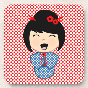 Kokeshi Doll 1 coasters with cork back - set of 6