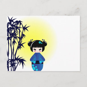 Kokeshi doll and bamboo postcard