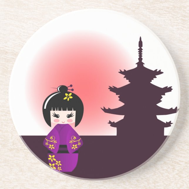 Kokeshi doll and japanese temple coasters (Front)