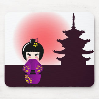 Kokeshi doll and japanese temple mouse pad