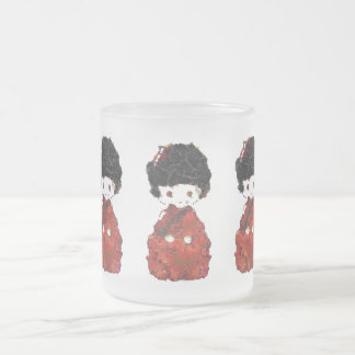Kokeshi Doll Art Frosted Glass Coffee Mug