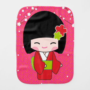 Kokeshi Doll baby burp cloth