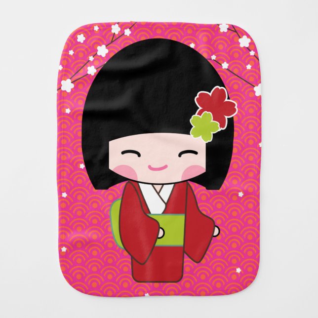 Kokeshi Doll baby burp cloth (Front)