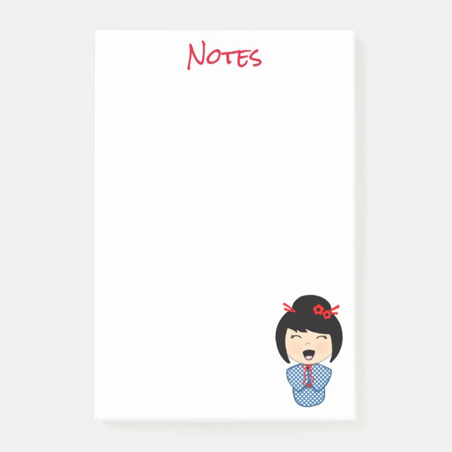 Kokeshi Doll Blue Post-it® Notes 4 x 6 (Front)