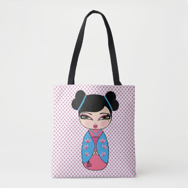 Kokeshi Doll Blue Tote Bag (Front)