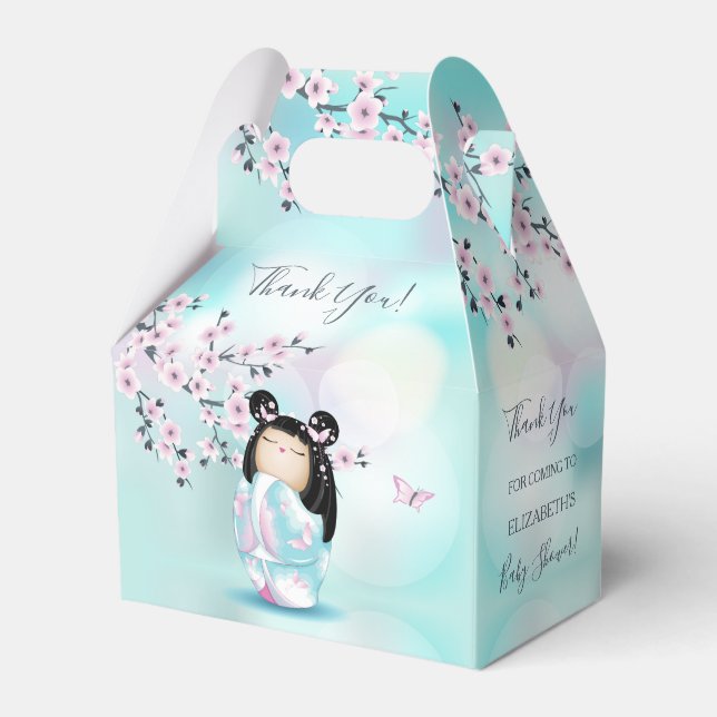 Kokeshi Doll Cherry Blossom | Girl Baby Shower  Favor Boxes (Front Side)
