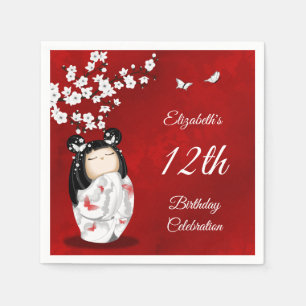 Kokeshi Doll Cherry Blossom Girl´s Birthday Napk Napkins