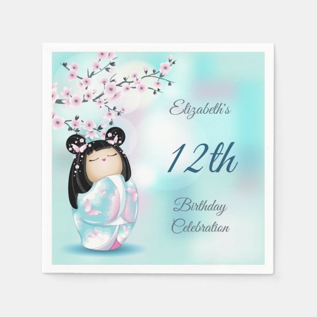 Kokeshi Doll Cherry Blossom | Girl´s Birthday  Napkins (Front)