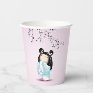 Kokeshi Doll Cherry Blossom   Girl´s Birthday Paper Cups