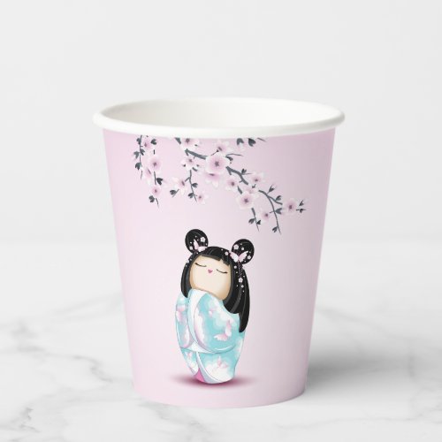 Kokeshi Doll Cherry Blossom  Girls Birthday Paper Cups