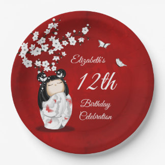 Kokeshi Doll Cherry Blossom | Girl´s Birthday Paper Plates