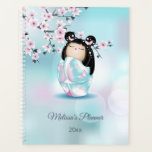 Kokeshi Doll Cherry Blossom Pink Turquoise Name Planner at Zazzle