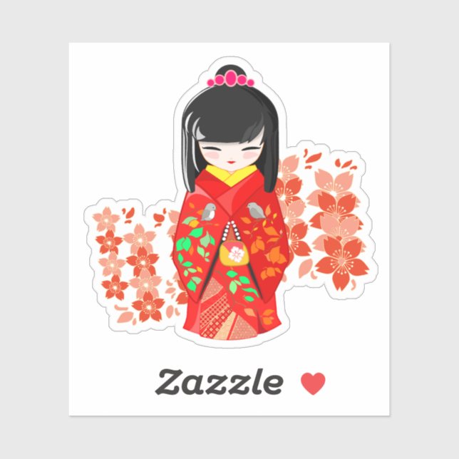 Kokeshi Doll Cherry Blossom Sticker (Sheet)