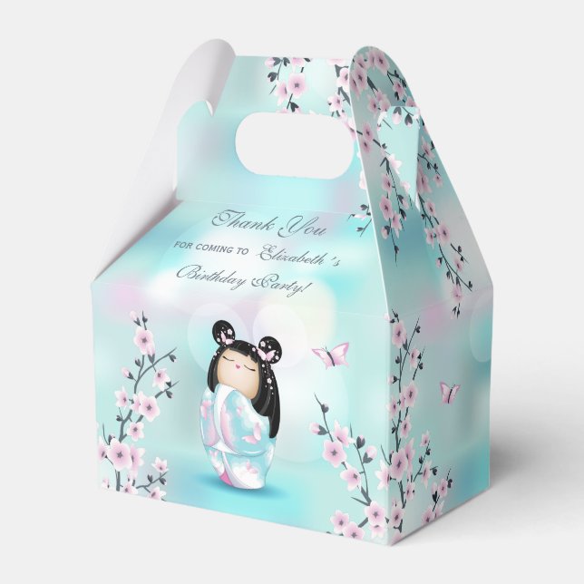  Kokeshi Doll Cherry Blossom Thank You Birthday  Favor Boxes (Front Side)