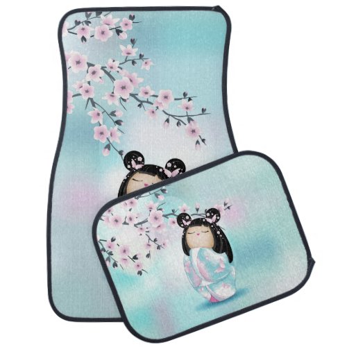 Kokeshi Doll Cherry Blossoms  Car Floor Mat